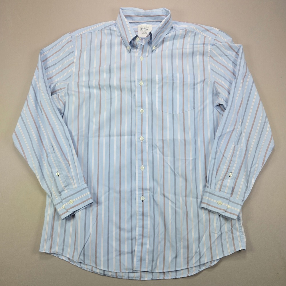 L.L. Bean Button-Down Shirt Striped Regular Fit Blue Mens Size M